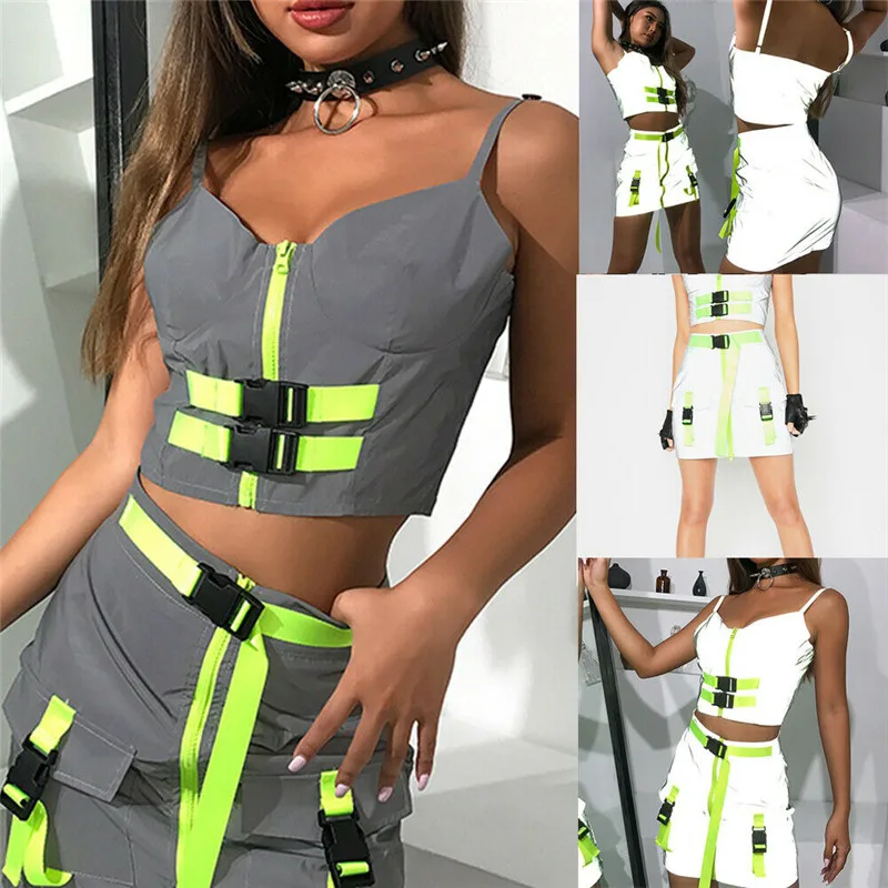 Sexy Women 2PCS Bodycon Reflective Zip Up Sleeveless V-neck Tank Vest Clubwear Crop Tops High Waist Skirt Set Clubwear Dress New
Sexy Women 2PCS Bodycon Reflective Zip Up Sleeveless V-neck Tank Vest Clubwear Crop Tops High Waist Skirt Set Clubwear Dress New
