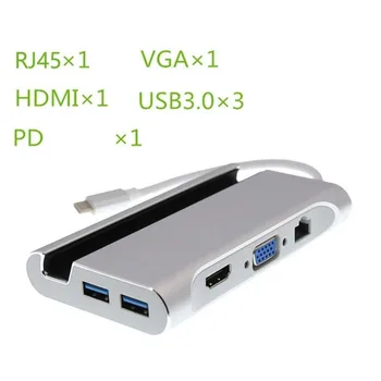 USB C to 4K HDMI VGA Rj45 Ethernet USB 3.0 Port Type-C Charging Adapter HUB Silver/ Black
USB C to 4K HDMI VGA Rj45 Ethernet USB 3.0 Port Type-C Charging Adapter HUB Silver/ Black