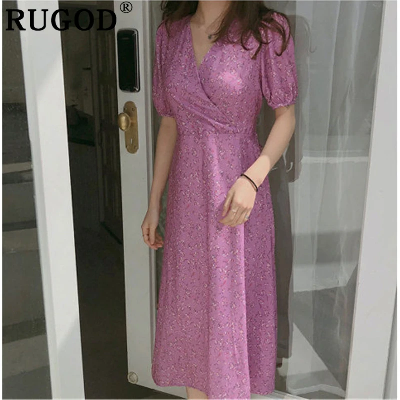 RUGOD Elegant printed women dress 2019 summer V neck lace up ladies party dresses Korean chic purple long maxi dress vestidos
RUGOD Elegant printed women dress 2019 summer V neck lace up ladies party dresses Korean chic purple long maxi dress vestidos