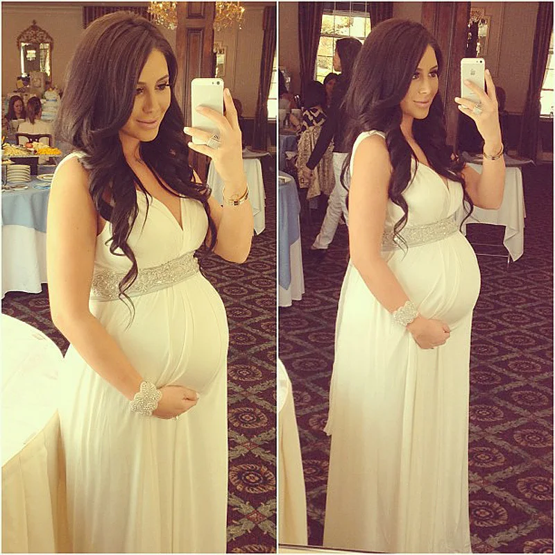 2015 Sexy Deep V Neck Beading White Chiffon Long Plus Size Evening Dress For Pregnant Women Arabric Evening Dresses EV0197
2015 Sexy Deep V Neck Beading White Chiffon Long Plus Size Evening Dress For Pregnant Women Arabric Evening Dresses EV0197