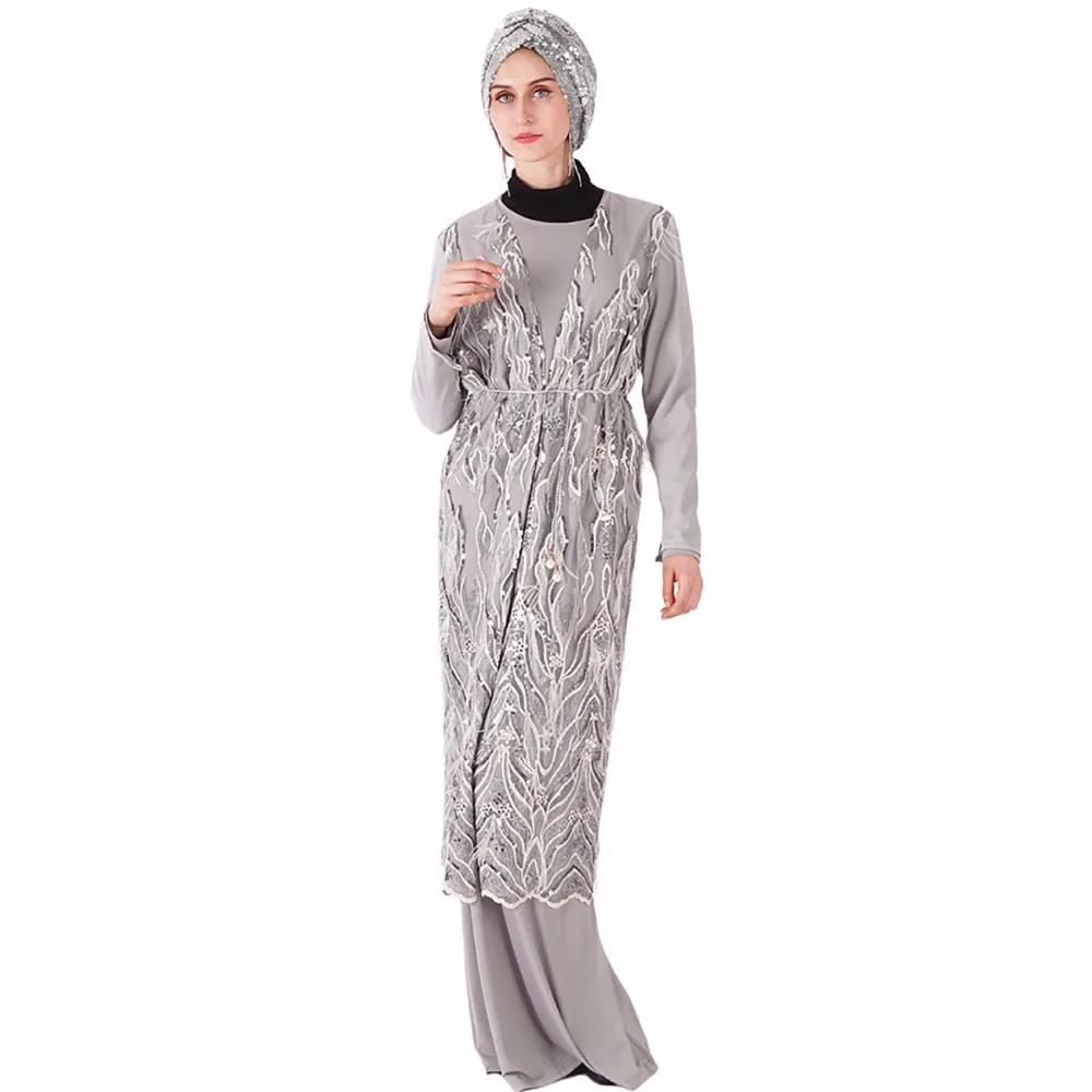 Babalet Women's Muslim Luxury Glitter Sequin Embroidery Feather Abaya Arab Robe Malaysia Turkey Kaftan Gown Gray Ramadan Kimono
Babalet Women's Muslim Luxury Glitter Sequin Embroidery Feather Abaya Arab Robe Malaysia Turkey Kaftan Gown Gray Ramadan Kimono