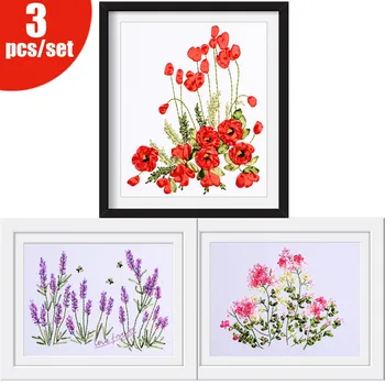Easy Ribbon Embroidery with Embroidery scissors for Beginner Needlework Cross Stitch Kit Handmade Sewing Wall Art Flowers Set
