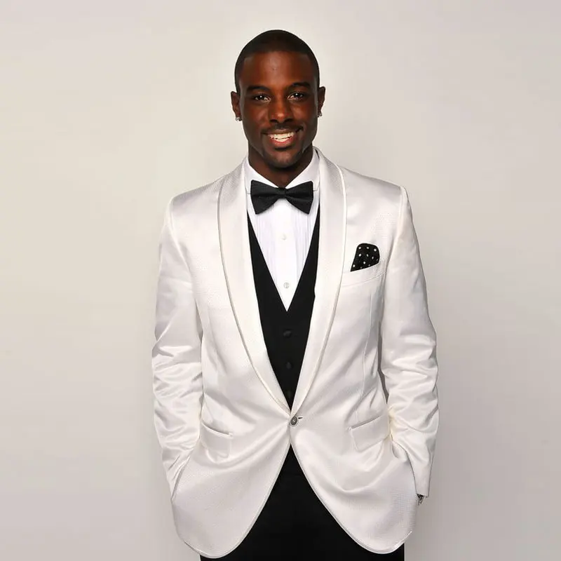 White Satin Men Suits for Wedding Suits Slim Fit Coat Black Pants Prom Blazer Groom Tuxedos Best Man Terno Masculino 3Pieces
White Satin Men Suits for Wedding Suits Slim Fit Coat Black Pants Prom Blazer Groom Tuxedos Best Man Terno Masculino 3Pieces