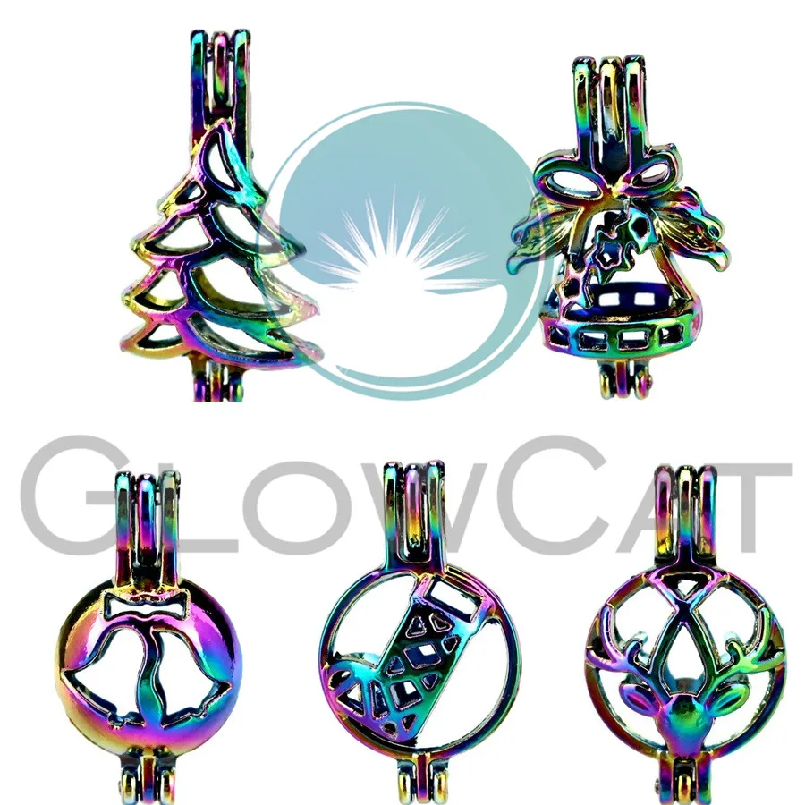 Rainbow Colors Xmas Tree Stocking Sock Elk Bell Beads Cage Perfume Diffuser Oyster Pearl Locket Pendant Christmas Gift | Украшения и