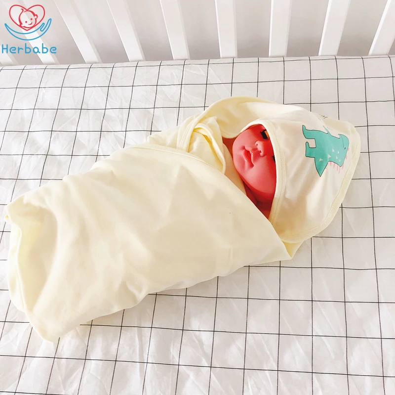 Herbabe 2pcs Baby Swaddling Blankets for Summer Cotton Hooded Wrap Set Newborn Infant Stroller Blanket Sleepsacks Bedding Quilt | Мать и
