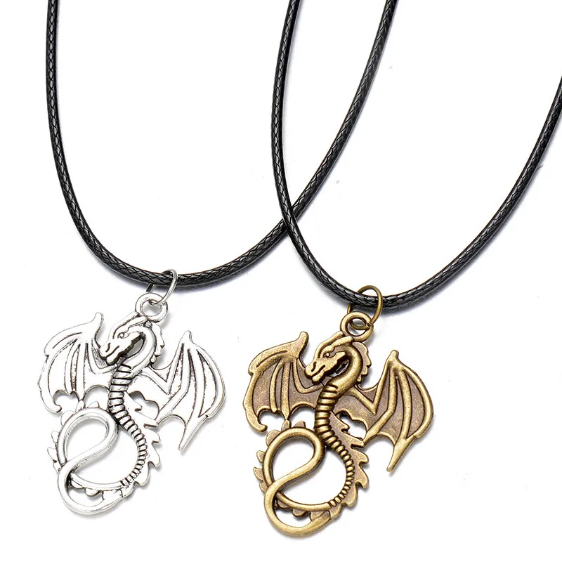 New Hot Ancient Silver&Bronze Fly Dragon Charm Pendant 45cm Black Leather Rope Necklace Creativity Women Jewelry Holiday Gifts
New Hot Ancient Silver&Bronze Fly Dragon Charm Pendant 45cm Black Leather Rope Necklace Creativity Women Jewelry Holiday Gifts