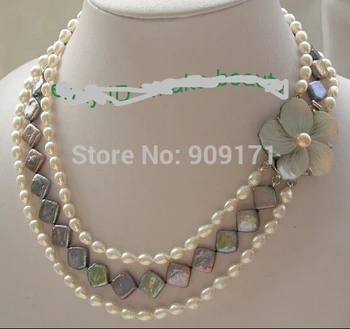 Free Shipping>>>cclassic 3rows white rice 10mm black rhombus freshwater pearls necklace cklace
Free Shipping>>>cclassic 3rows white rice 10mm black rhombus freshwater pearls necklace cklace
