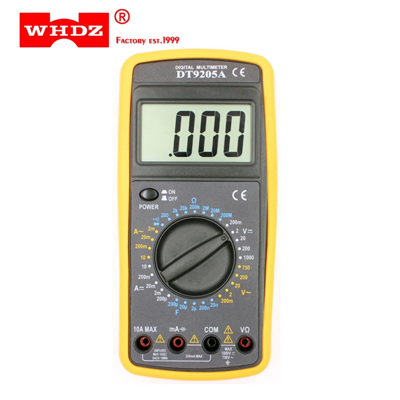 WHDZ DT9205A Basic Digital Multimeter Capacitance hFE Test Ammeter Voltmeter Resistance Tester AC DC Electric LCD Handheld
WHDZ DT9205A Basic Digital Multimeter Capacitance hFE Test Ammeter Voltmeter Resistance Tester AC DC Electric LCD Handheld