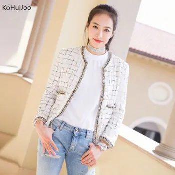 KoHuiJoo Autumn Winter Ladies Tweed Jacket Fashion V Neck Button Black White Plaid Basic Coats Women Long Sleeve Wool Jackets
KoHuiJoo Autumn Winter Ladies Tweed Jacket Fashion V Neck Button Black White Plaid Basic Coats Women Long Sleeve Wool Jackets