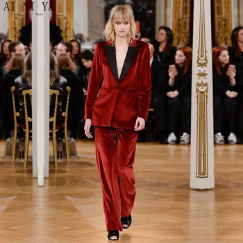 New2020 Burgundy Velvet Single Breasted 2 Women's Business Suit Office Set Black Lapel Pants Set
New2020 Burgundy Velvet Single Breasted 2 Women's Business Suit Office Set Black Lapel Pants Set