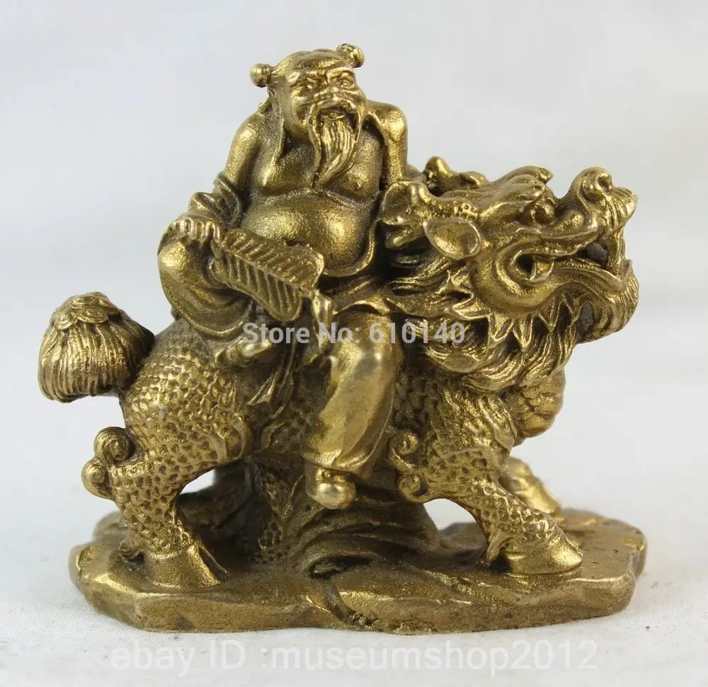 China Chinese Fengshui Brass 8 Immortals God Han Zhong Li Ride Kylin Statue
