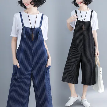 Literary Casual Striped Denim Bib Trousers Women 2019 Summer Fashion Straps Ankle-length Wide Leg Pants XL-01
Literary Casual Striped Denim Bib Trousers Women 2019 Summer Fashion Straps Ankle-length Wide Leg Pants XL-01