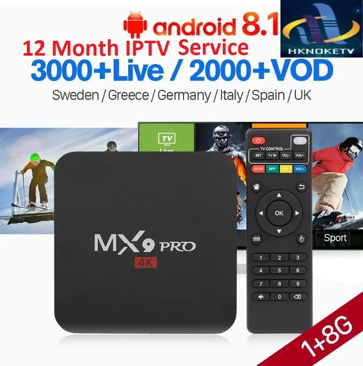 MX9PRO Android TV Box S905X 4K Wifi Smart TV Box with HD IPTV Europe DE UK Italy Arabic French Russia IPTV Channels HKNOKETV
MX9PRO Android TV Box S905X 4K Wifi Smart TV Box with HD IPTV Europe DE UK Italy Arabic French Russia IPTV Channels HKNOKETV