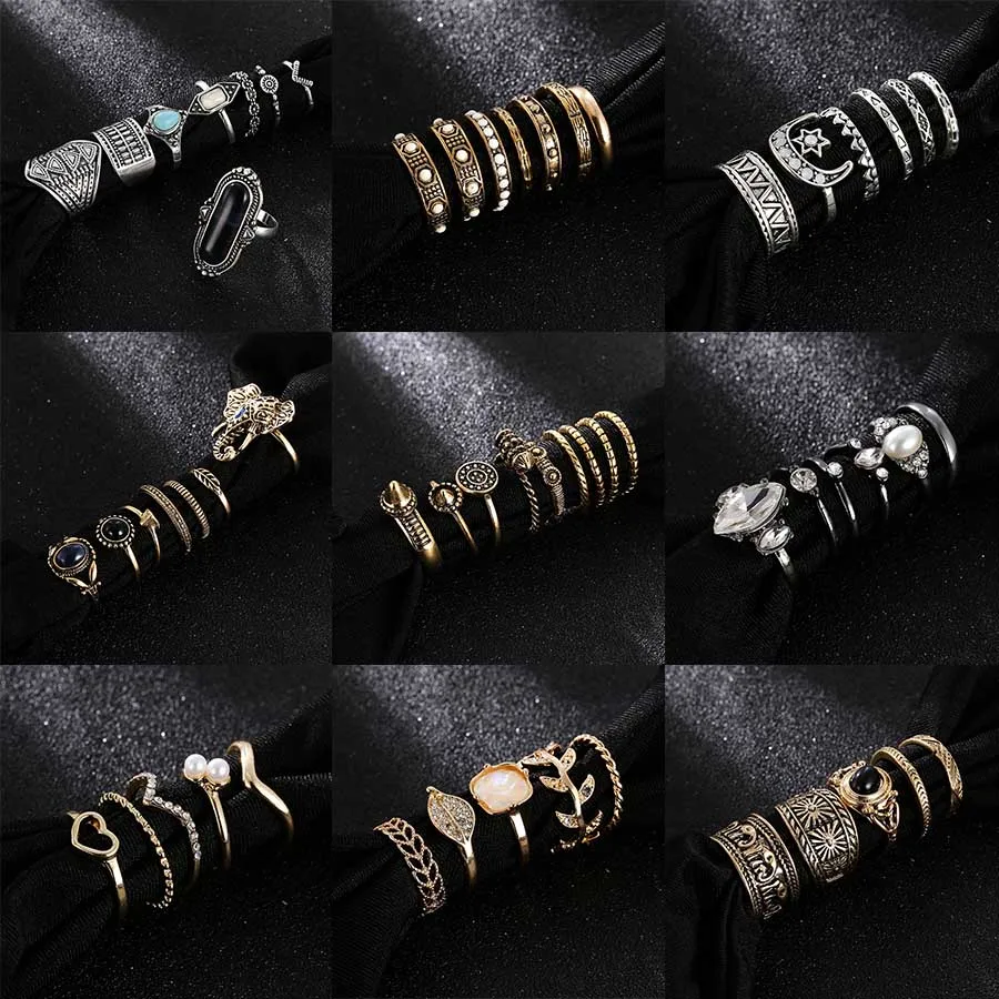 Women Bohemian Vintage Statement Heart Elephant Geometric Pearl Crystal Opal Joint Ring Party Jewelry Gold Silver Rings Set
Women Bohemian Vintage Statement Heart Elephant Geometric Pearl Crystal Opal Joint Ring Party Jewelry Gold Silver Rings Set
