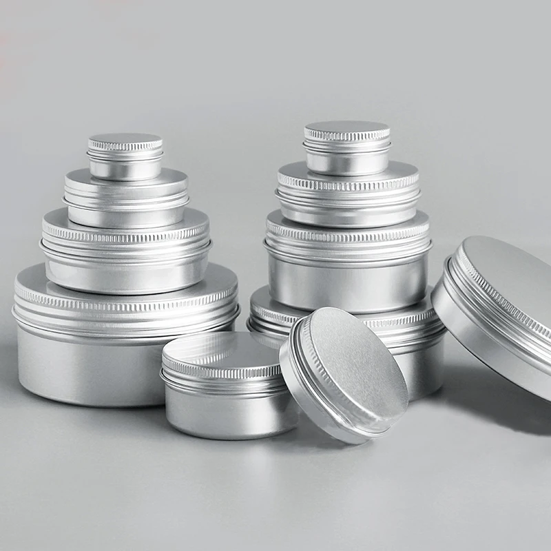 

50pcs Aluminum Tin Jar Metal Containers Lip Balm Container Empty Candle Jars Cream Pot Box 5g 10g 15g 20g 30g 50g 80g 100g 200g