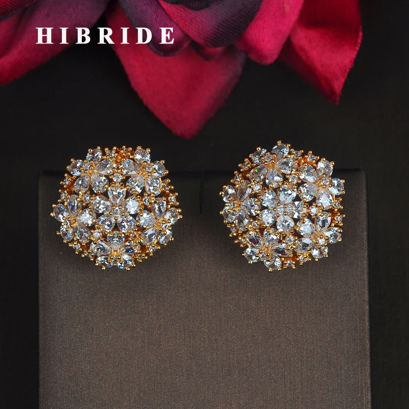 HIBRIDE Beauty Flower Shape Sparkling AAA+ Cubic Zirconia Stud Earrings Fashion Gold Color Earrings For Women/Lady Jewelry E-809
HIBRIDE Beauty Flower Shape Sparkling AAA+ Cubic Zirconia Stud Earrings Fashion Gold Color Earrings For Women/Lady Jewelry E-809