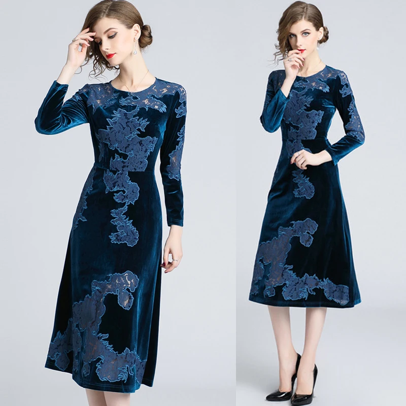 Spring Fall Fashion Women Long Sleeve Lace Patchwork Embroidery Slim Velour Dress , Womens Female Xxl Elegant Velvet Dresses
Spring Fall Fashion Women Long Sleeve Lace Patchwork Embroidery Slim Velour Dress , Womens Female Xxl Elegant Velvet Dresses