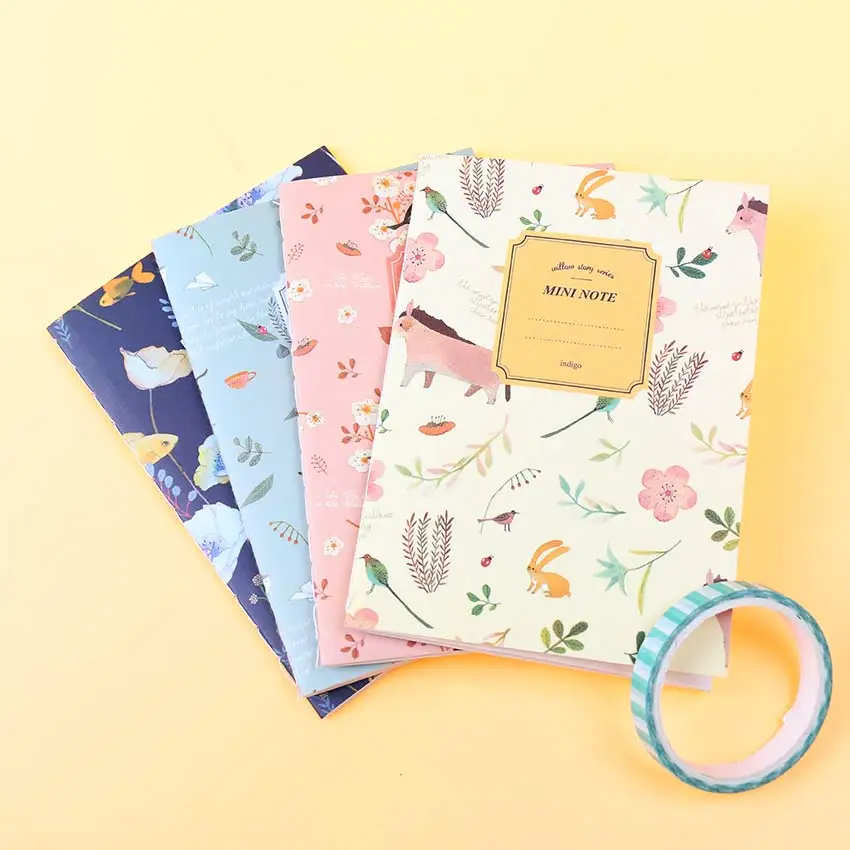 Image 4 Pcs Set Kawaii Cute Flowers Birds Animal Notebook Painting of Diary Book Journal Record Office School Supplies