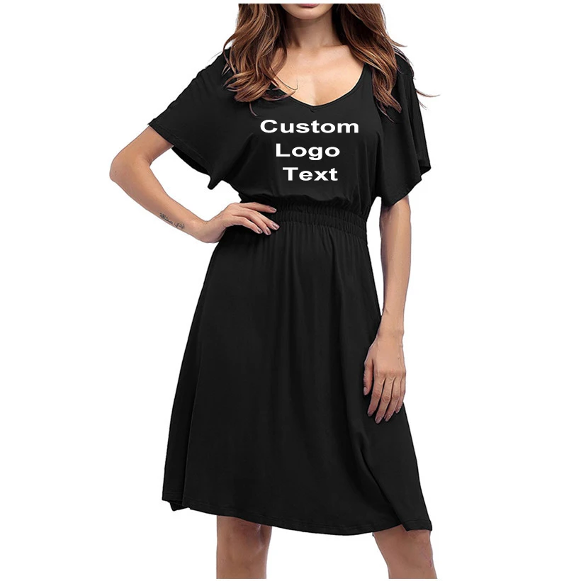 Solid V Neck Custom Logo Text Printed Design Women Dress Elastic Wasit A line Elegant Lady vestidos Party Ruffles Sexy Dress 3XL
Solid V Neck Custom Logo Text Printed Design Women Dress Elastic Wasit A line Elegant Lady vestidos Party Ruffles Sexy Dress 3XL