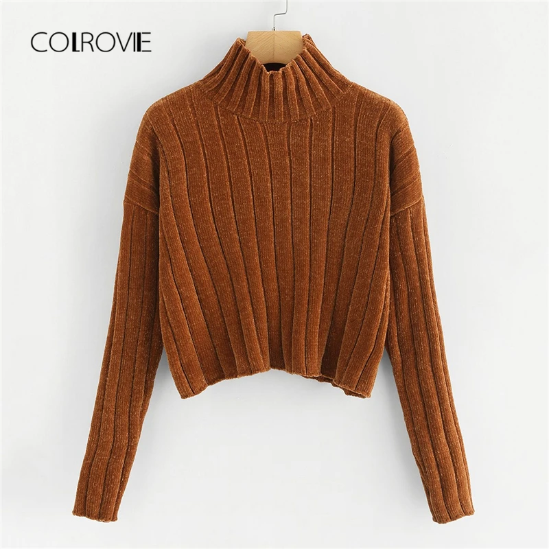 COLROVIE Coffee Solid Workwear High Neck Slim Crop Women Sweater 2018 Autumn Sexy Pullovers Jumper Highstreet Lady Sweaters
COLROVIE Coffee Solid Workwear High Neck Slim Crop Women Sweater 2018 Autumn Sexy Pullovers Jumper Highstreet Lady Sweaters