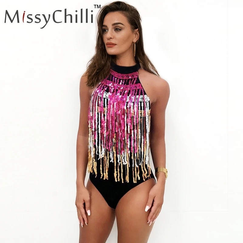 MissyChilli Halter tassel sequin sexy tops bodysuit Women summer sleeveless backless romper Colorful shiny party bodysuit female
MissyChilli Halter tassel sequin sexy tops bodysuit Women summer sleeveless backless romper Colorful shiny party bodysuit female
