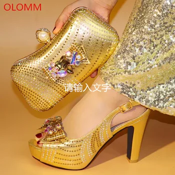 OLOMM Gold Color African Party Shoes With Matching Bag for Women Italian Rhinestone Ladies Shoe And Bag Sets.L-2
OLOMM Gold Color African Party Shoes With Matching Bag for Women Italian Rhinestone Ladies Shoe And Bag Sets.L-2