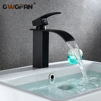 Modern Basin Faucets Bathroom Waterfall Sink Mixer Taps Brass Single Handle Faucet Black Bronze Tap Hot and Cold Water Crane 351 
Modern Basin Faucets Bathroom Waterfall Sink Mixer Taps Brass Single Handle Faucet Black Bronze Tap Hot and Cold Water Crane 351