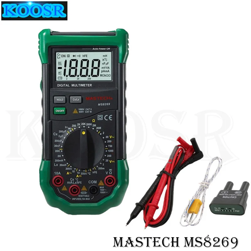 Mastech MS8269 3 1/2 Digital Multimeter LCR Meter AC DC Volt Amp Ohm Frequency Capacitance Transistor Test
Mastech MS8269 3 1/2 Digital Multimeter LCR Meter AC DC Volt Amp Ohm Frequency Capacitance Transistor Test