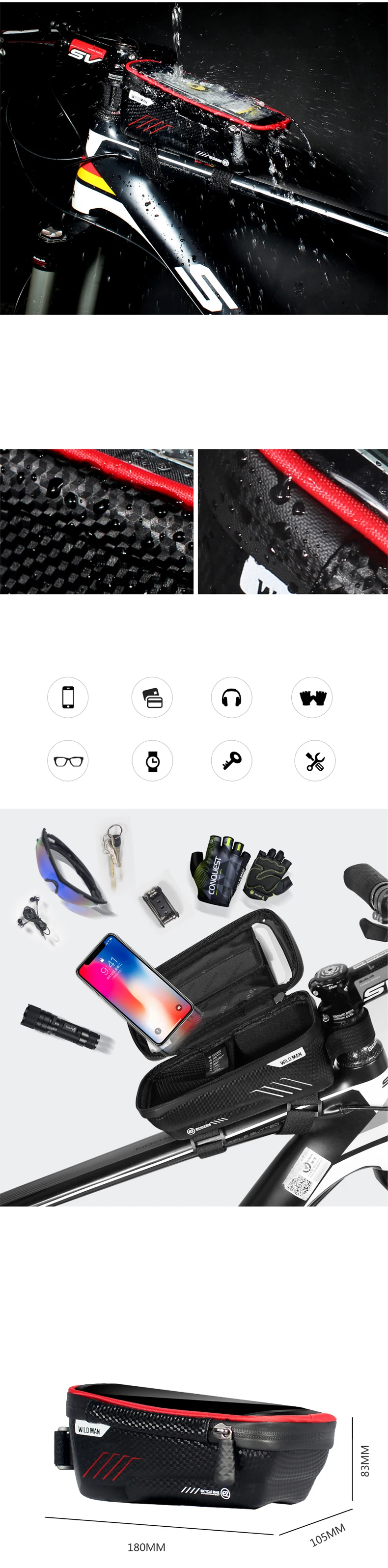 Discount Mountain Bike Bag Rainproof Waterproof Mtb Front Bag 6.2inch Mobile Phone Case Bicycle Top Tube Bag 0