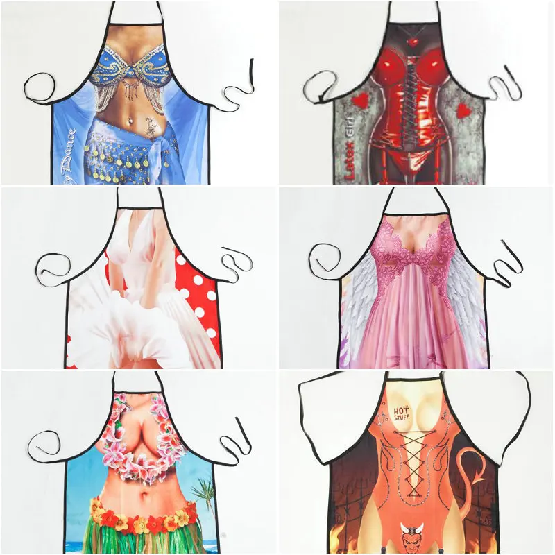 

Freeshipping 2018 Sexy Woman Funny Party Kitchen Apron Printed Bibs Cooking Baking Aprons