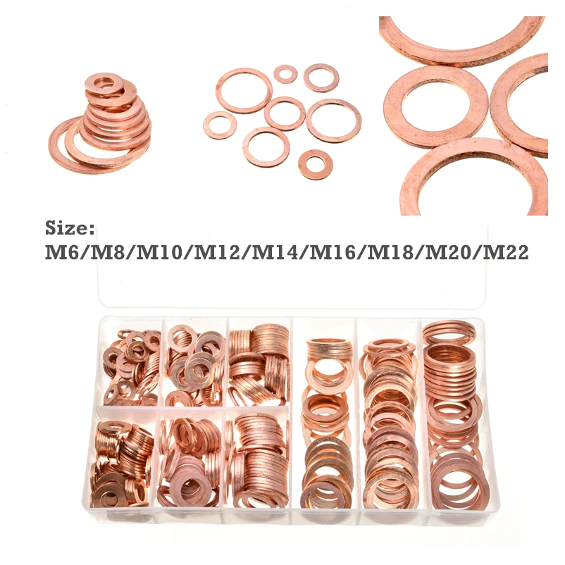 Solid Copper Crush Washers 400pcs Seal Flat Ring Set Assorted 9 Sizes Sump Plug Gaskets Replacement Parts with Case New
Solid Copper Crush Washers 400pcs Seal Flat Ring Set Assorted 9 Sizes Sump Plug Gaskets Replacement Parts with Case New