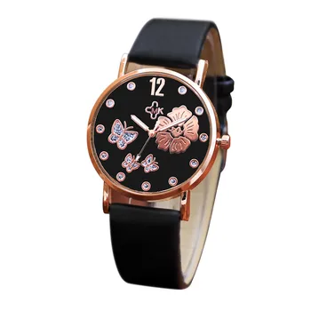 

Fashion Flower Patterned Dial Men Women Watches Simple Color Strap Leather Band Alloy Watch Quartz Analog Wrist Watches relogio