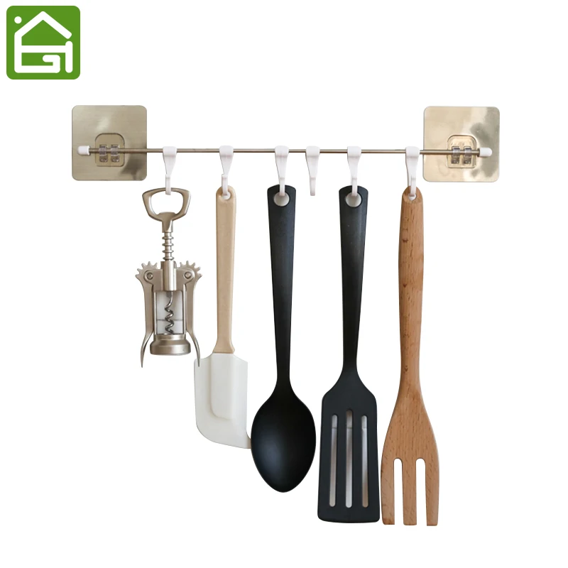 Multi-purpose Rustproof Stainless Steel Rail with 6 Plastic Hooks Bathroom Kitchen Sticker Hanger for storage Towel Kitchenware
Multi-purpose Rustproof Stainless Steel Rail with 6 Plastic Hooks Bathroom Kitchen Sticker Hanger for storage Towel Kitchenware