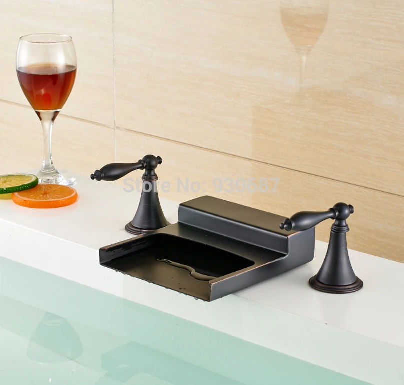 Waterfall Oil Rubbed Bronze Basin Faucet Dual Handles Centerset Mixer Tap