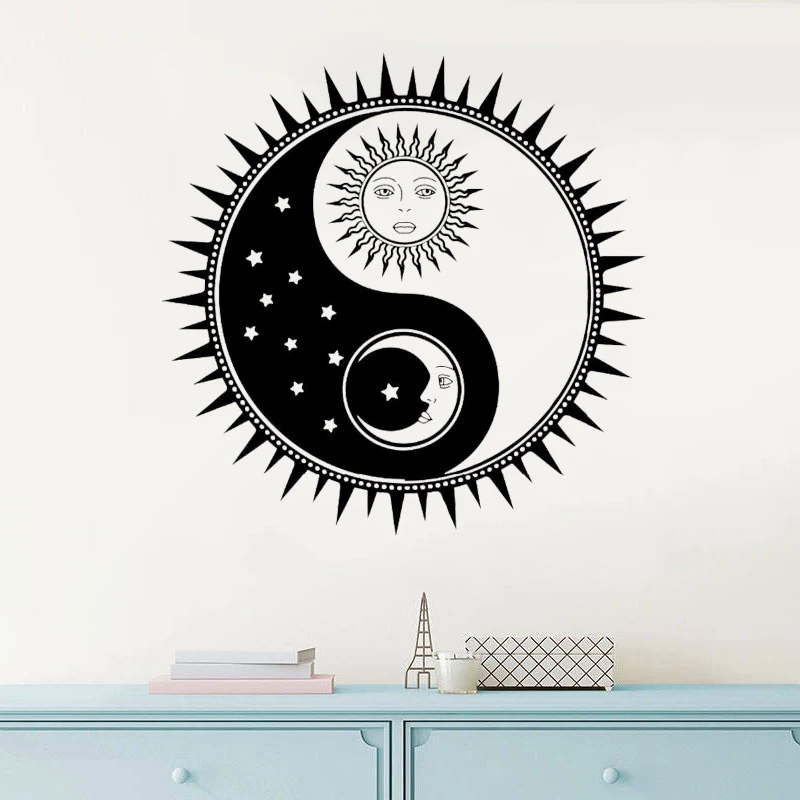 Наклейка на стену солнце и луна Инь Янь виниловое художественное украшение для