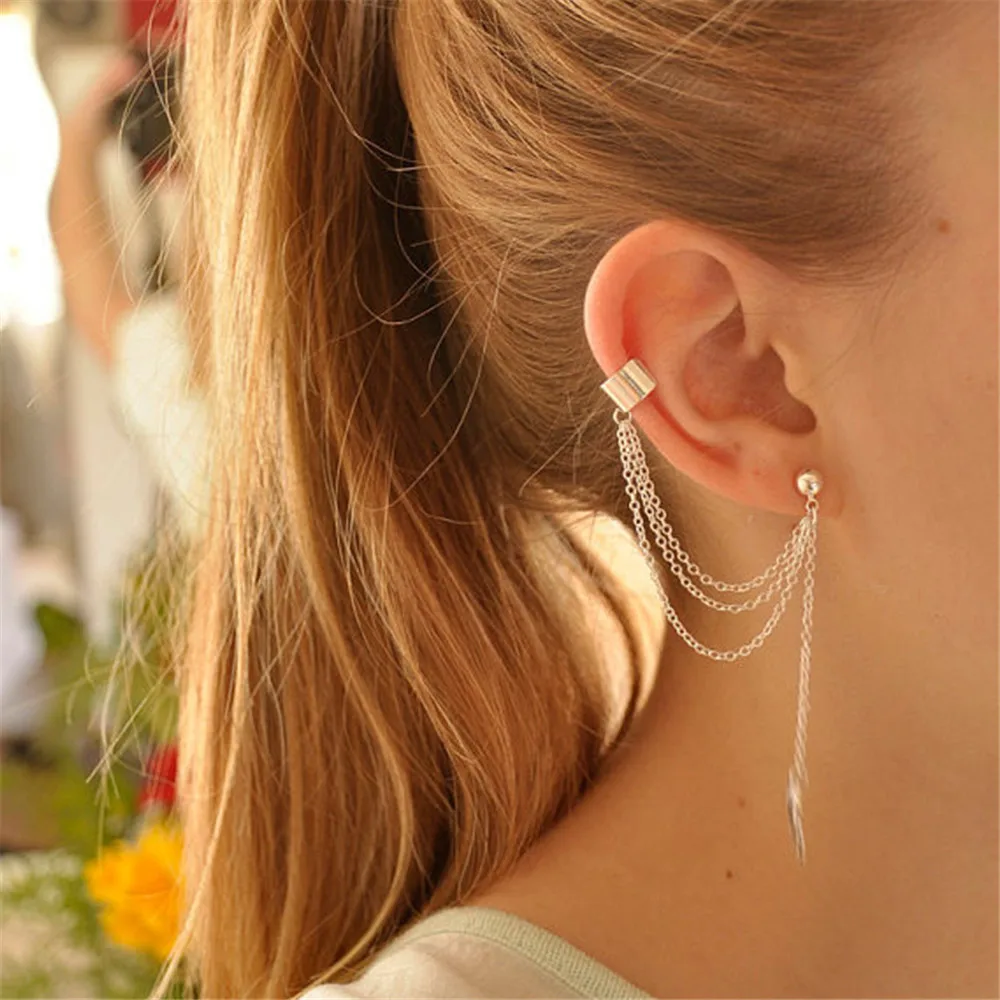 1Pc Fashion Punk Earring Silver Color Leaf Tassel For Women Chain Dangle Ear Cuff Wrap Earring Metal Earring Jewelry Gift
1Pc Fashion Punk Earring Silver Color Leaf Tassel For Women Chain Dangle Ear Cuff Wrap Earring Metal Earring Jewelry Gift