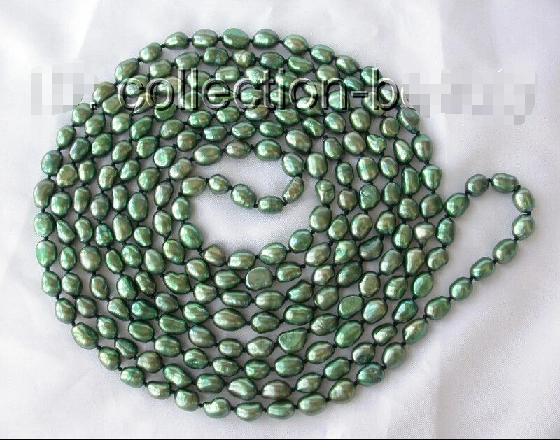 

FREE shipping>>>>stunning long 100" 11mm green baroque freshwater cultured pearl necklace m672