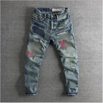 2019 new arrival Retro-wash, old patches, fashion, body-building, straight barrel, foreign trade, original single-man jeans
2019 new arrival Retro-wash, old patches, fashion, body-building, straight barrel, foreign trade, original single-man jeans