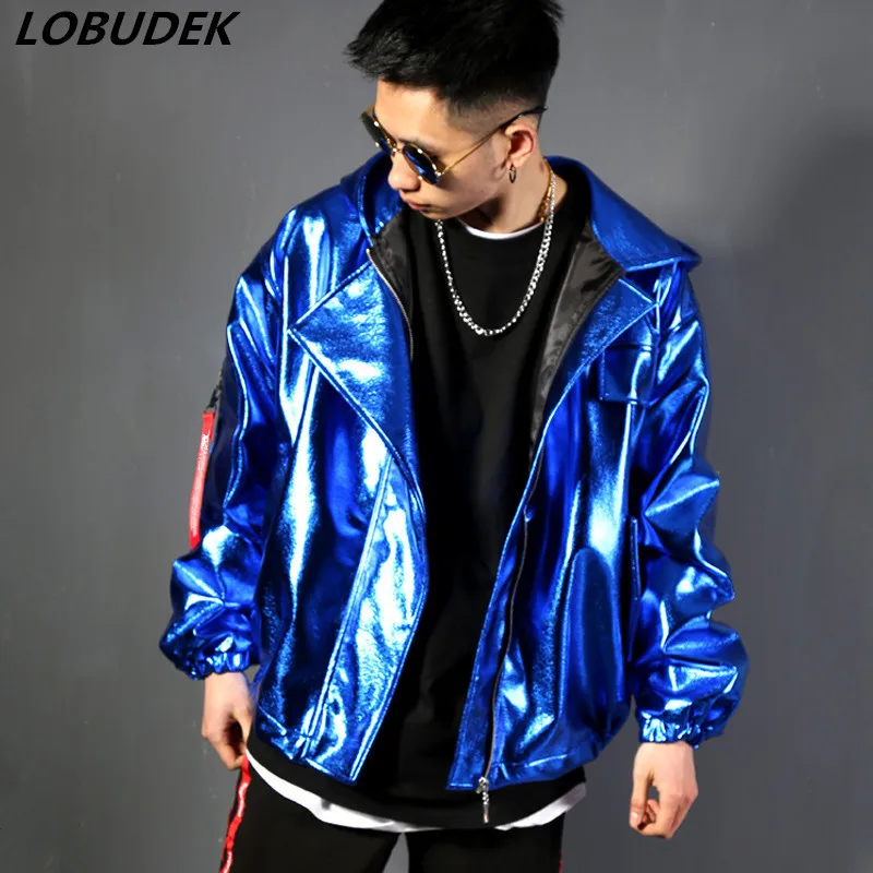 Bar Vocal concert male singer costumes Coat Nightclub Dance groups Hip Hop Jazz DJ performance clothes PU leather Blue jacket
Bar Vocal concert male singer costumes Coat Nightclub Dance groups Hip Hop Jazz DJ performance clothes PU leather Blue jacket