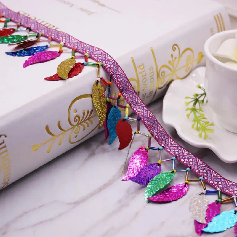 10yards accessories Ribbon Colored leaf sequins beaded lace tassel trimming fringes for DIY sewing clothes Curtains decoration
10yards accessories Ribbon Colored leaf sequins beaded lace tassel trimming fringes for DIY sewing clothes Curtains decoration