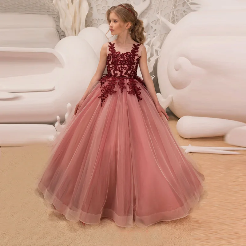 Elegant Girls Dresses 2018 Tule Princess Party Children Wedding Evening Clothing Formal Bridesmaid Teen Dress For Kids Prom Gown (3)