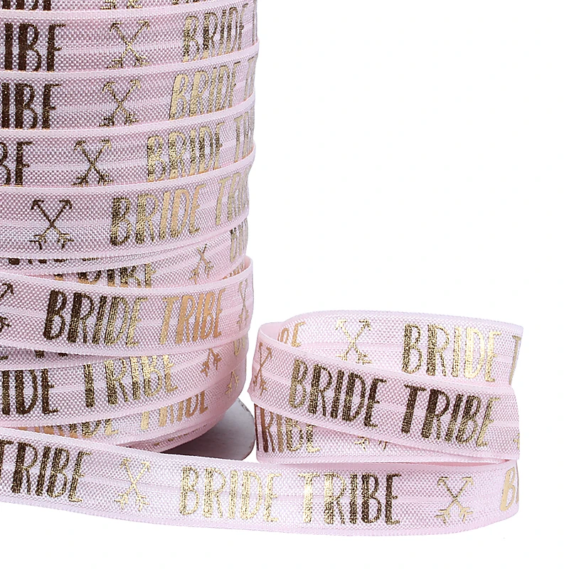 Hot selling bride tribe gold foil printed fold over elastic ribbon for wedding hair accessories
Hot selling bride tribe gold foil printed fold over elastic ribbon for wedding hair accessories
