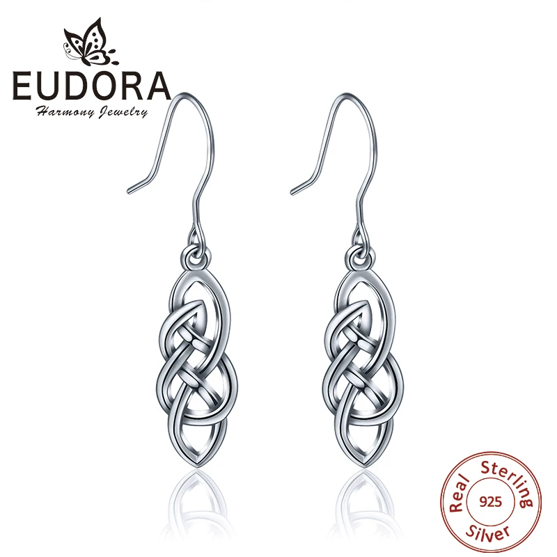 Уникальные серьги-подвески EUDORA из 100% настоящего серебра 925 пробы с узелком в