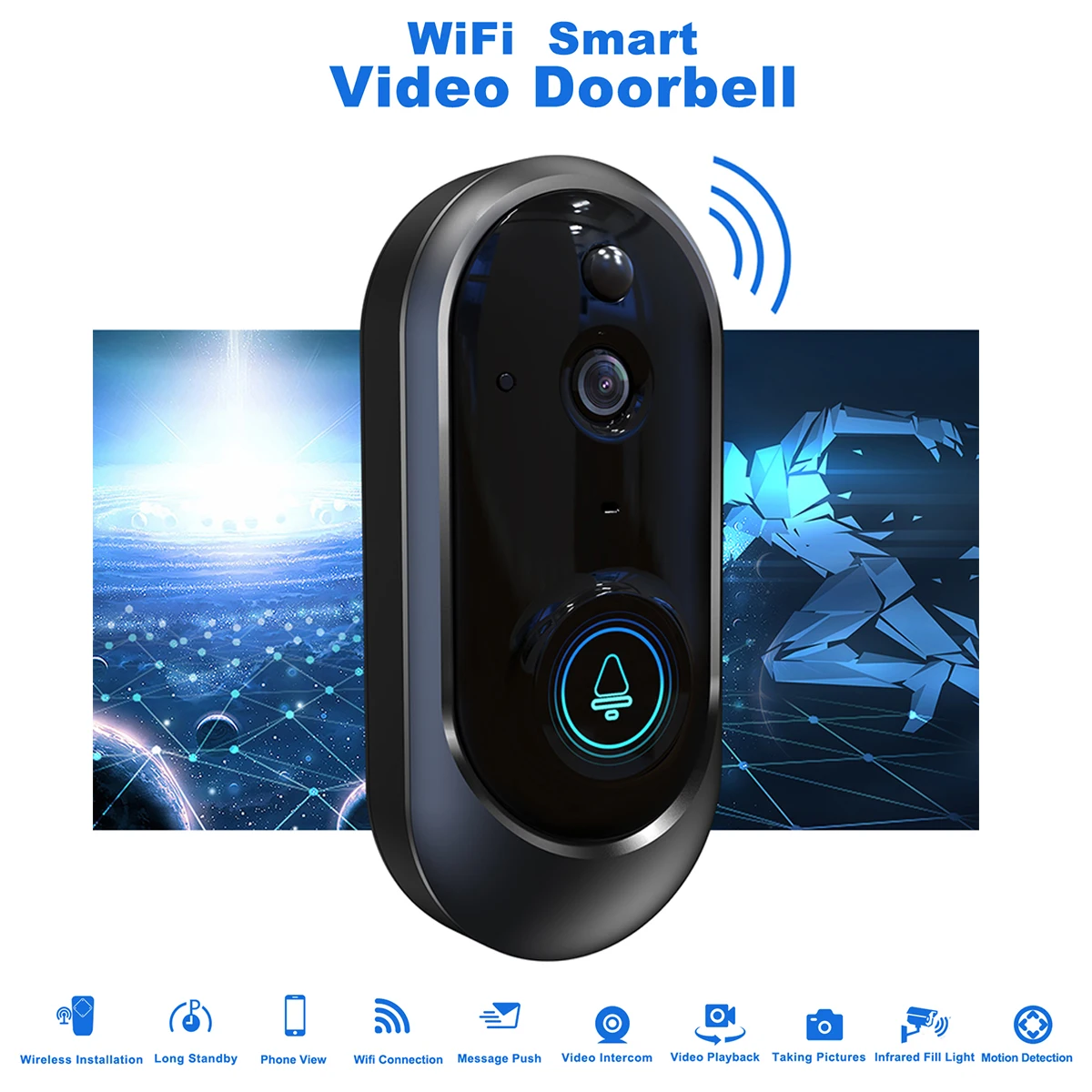 720P WiFi Smart Doorbell 2 Way Intercom Video IP Camera Wireless PIR Body Detection Alarm Push Phone APP Home Security Door Bell
720P WiFi Smart Doorbell 2 Way Intercom Video IP Camera Wireless PIR Body Detection Alarm Push Phone APP Home Security Door Bell