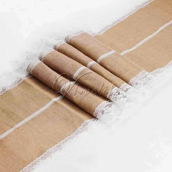 

10pcs 40cm x 275cm Vintage Burlap Table Runner for Rustic Wedding Decor Jute Lace TableCloth Wedding Tablecloth Party Decor