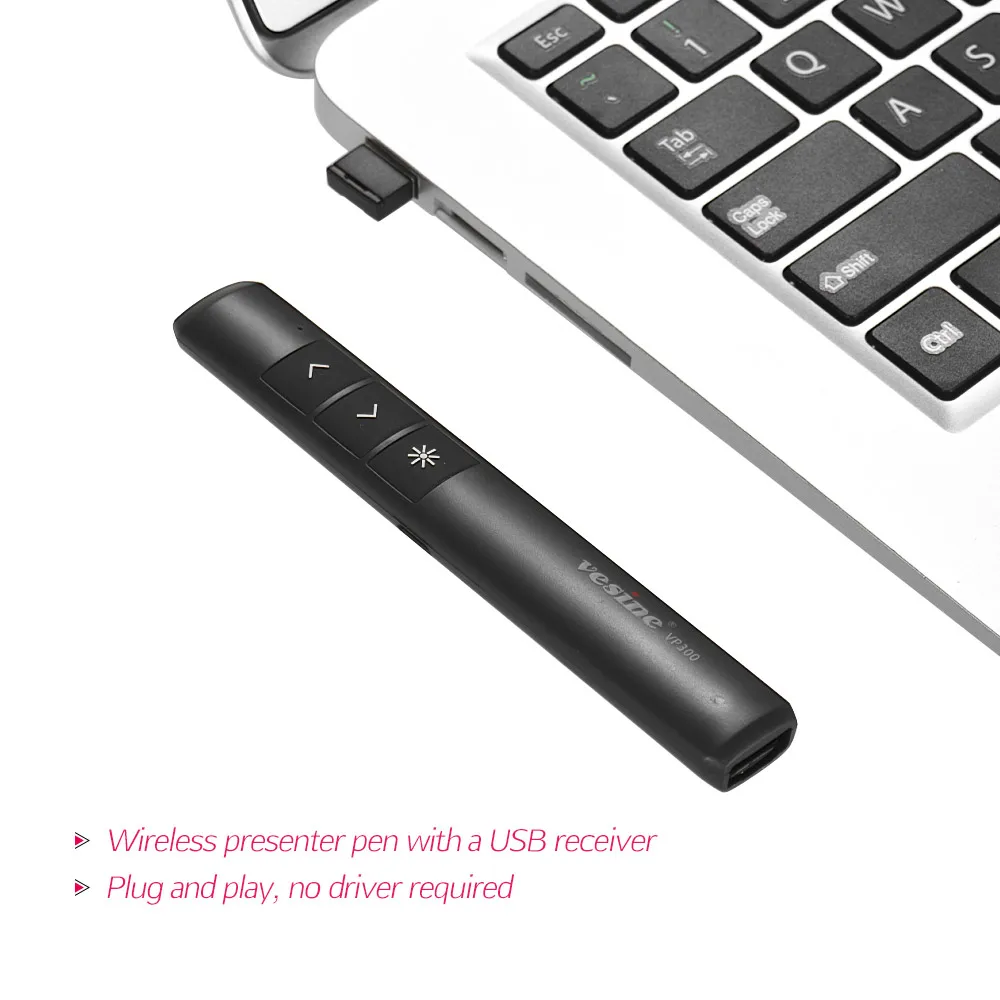 VP300 Rechargeable 2.4GHz Wireless Presenter PPT Powerpoint Clicker Presentation Pointer Pen Remote Control Hyperlink Function
VP300 Rechargeable 2.4GHz Wireless Presenter PPT Powerpoint Clicker Presentation Pointer Pen Remote Control Hyperlink Function