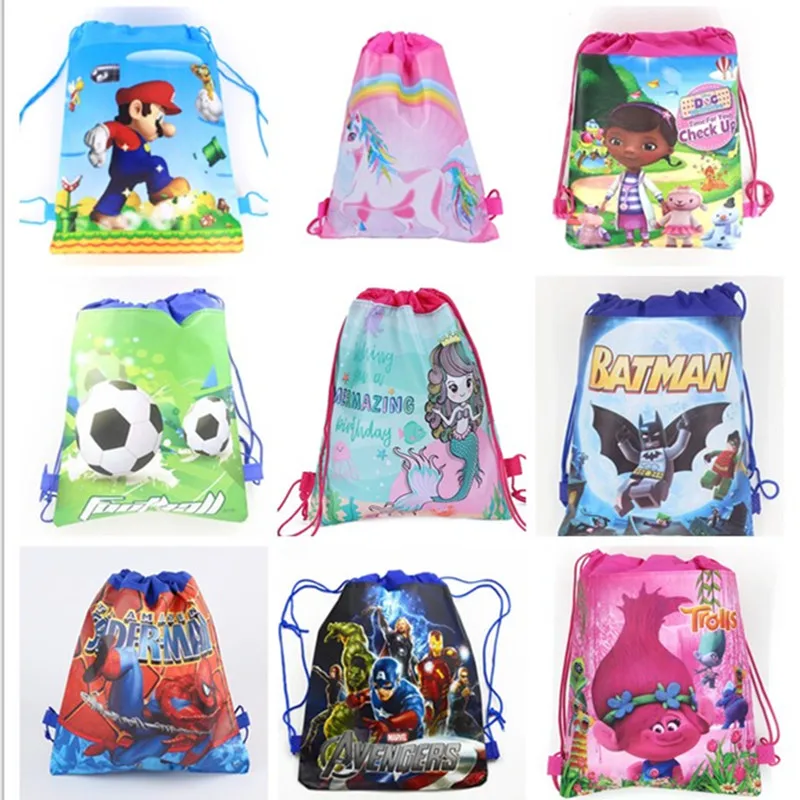 1pc Cartoon Drawstring Backpack Girl Boy Avengers Unicorn School Bag for Kids