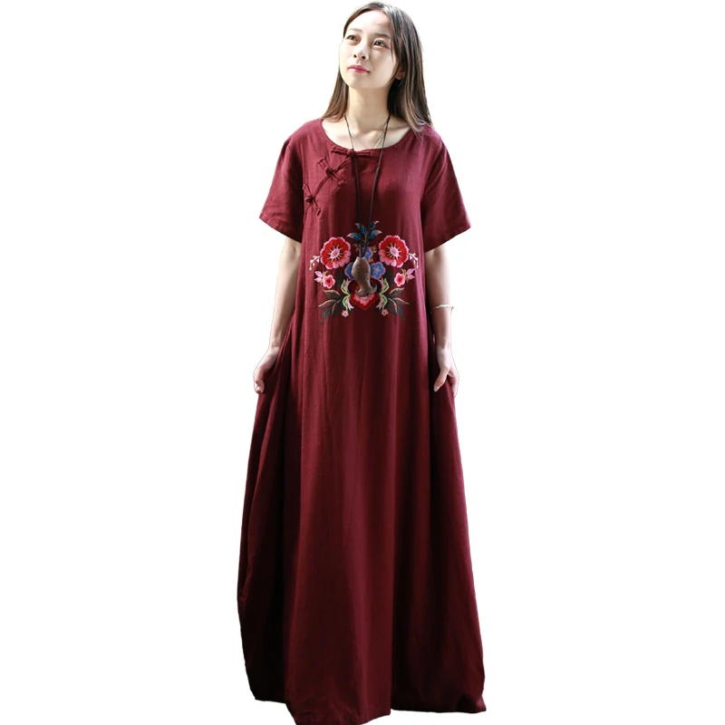 2019 Summer Dress Women Maxi Dresses Short Sleeve Cotton Linen Shirt Dress Nice Embroidery Vintage Robe Longue Femme Ete 3Colors
2019 Summer Dress Women Maxi Dresses Short Sleeve Cotton Linen Shirt Dress Nice Embroidery Vintage Robe Longue Femme Ete 3Colors