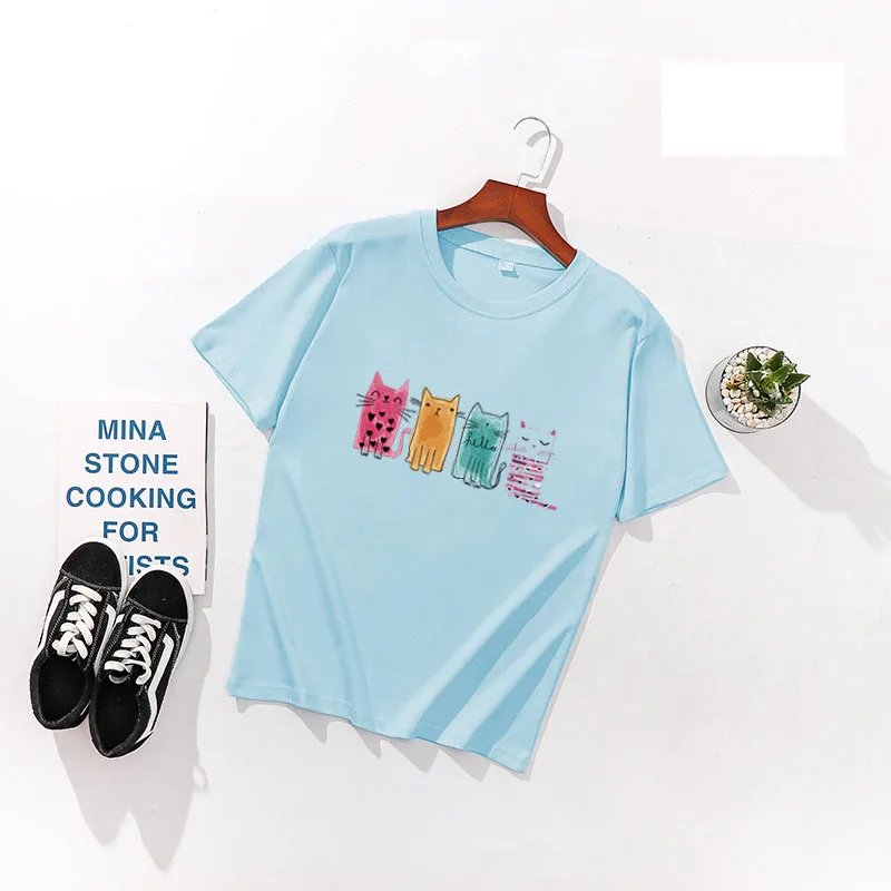 Four Little Cats Print Women T shirts Spring Summer Short Sleeve O Neck Cotton Spandex Women Tops Tees Slim Fit Women T-shirts
Four Little Cats Print Women T shirts Spring Summer Short Sleeve O Neck Cotton Spandex Women Tops Tees Slim Fit Women T-shirts