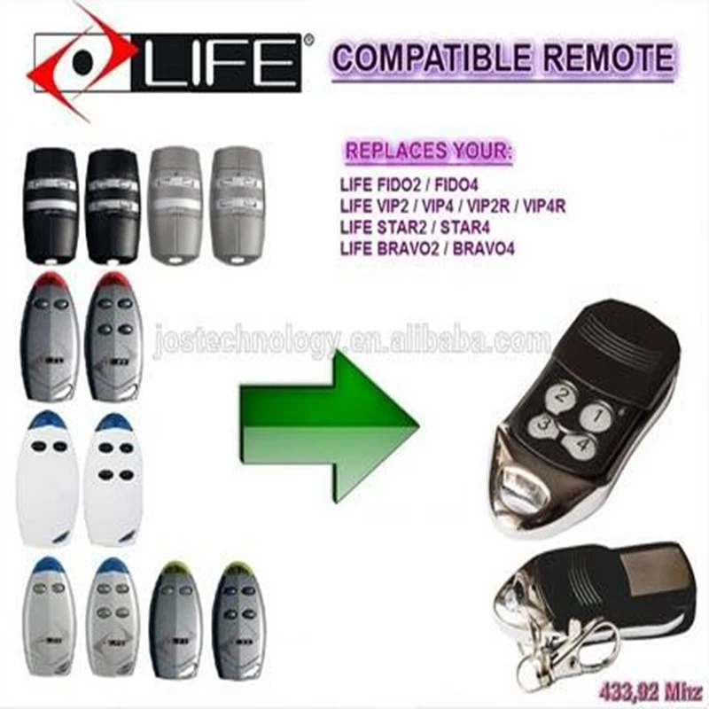 2pcs LIFE FIDO2 / FIDO4 / VIP2 / VIP4 / VIP2R / VIP4R / STAR2 / STAR4 / BRAVO2 / BRAVO4 garage door compatible remote control 
2pcs LIFE FIDO2 / FIDO4 / VIP2 / VIP4 / VIP2R / VIP4R / STAR2 / STAR4 / BRAVO2 / BRAVO4 garage door compatible remote control
